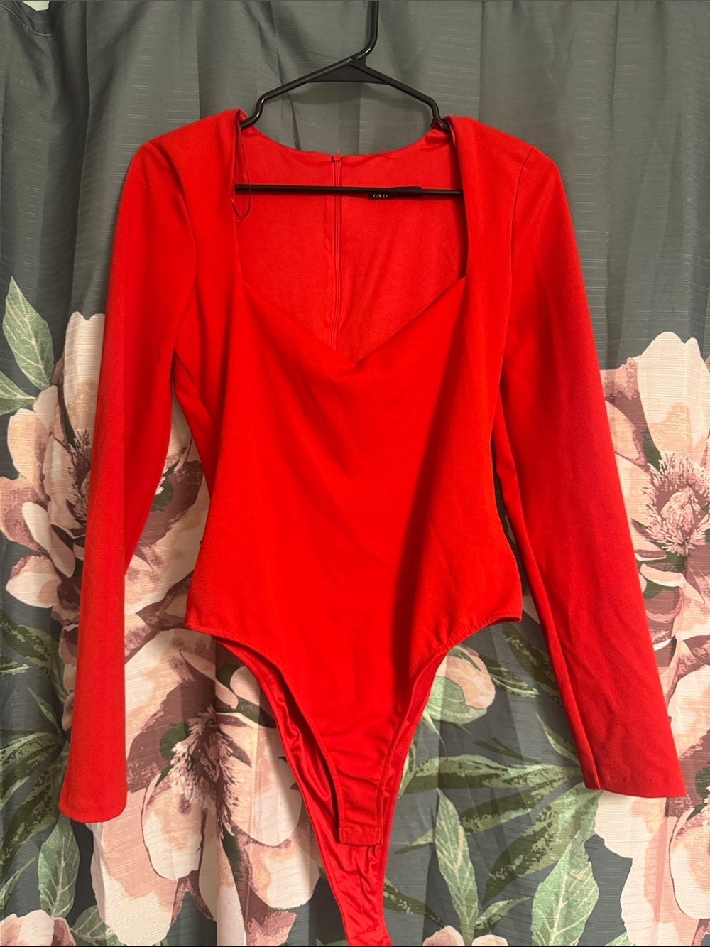 Zara Red Long-Sleeve V-Neck Bodysuit
